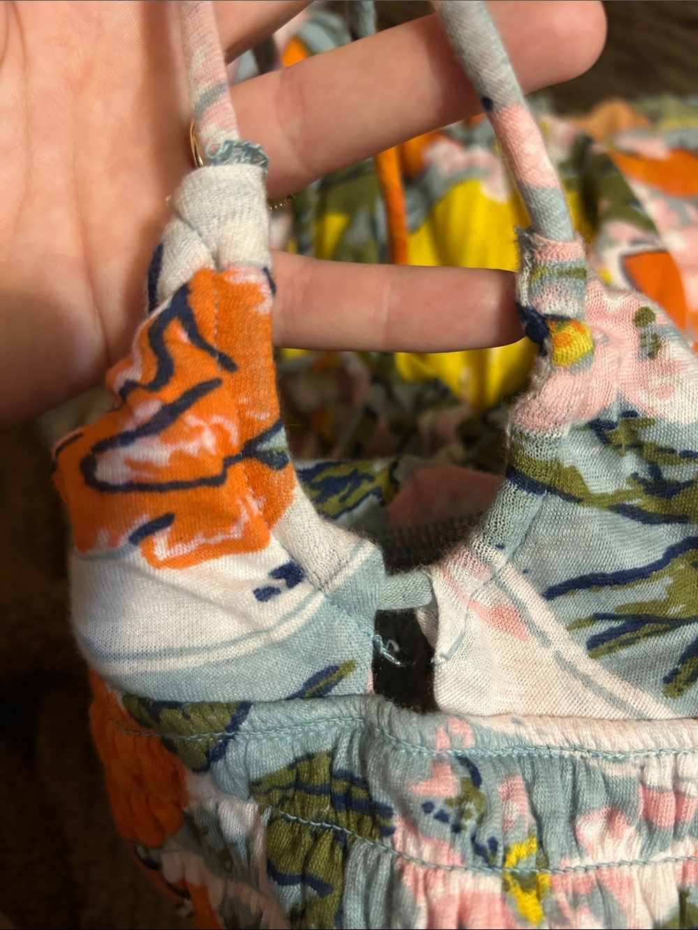 UO Out From Under Citrus Flower Print Smocked Halter Wide Leg Jumpsuit Orange S - Picture 9 of 9